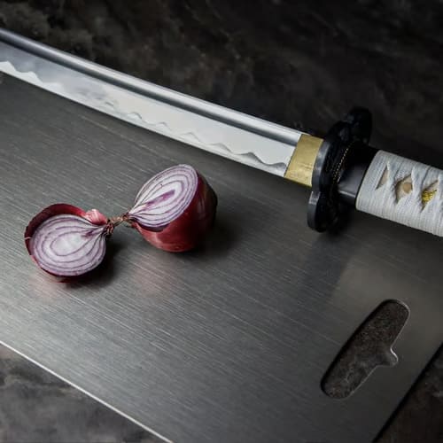 Plan de travail en métal avec revêtement antimicrobien pour cuisine – Planche à découper non poreuse, résistante aux taches et compatible avec les couteaux