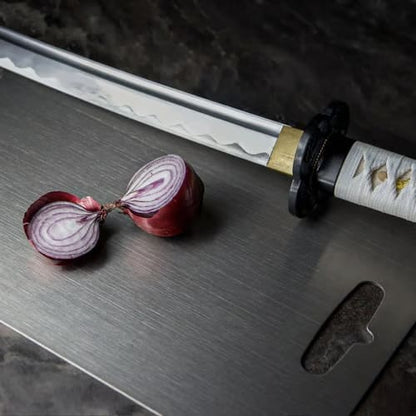 Plan de travail en métal avec revêtement antimicrobien pour cuisine – Planche à découper non poreuse, résistante aux taches et compatible avec les couteaux