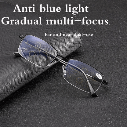 Lightweight Titanium Progressive Reading Glasses for Near & Far Vision — Multi-Focus Anti-Blue Light Eyewear for Men & Women, Everyday
