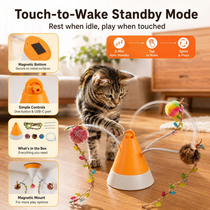 Ortekor MiaSpin 360 Magnetic Rotating Cat Teaser Toy for Indoor Cats - USB-C Hands-Free Play to Beat Boredom