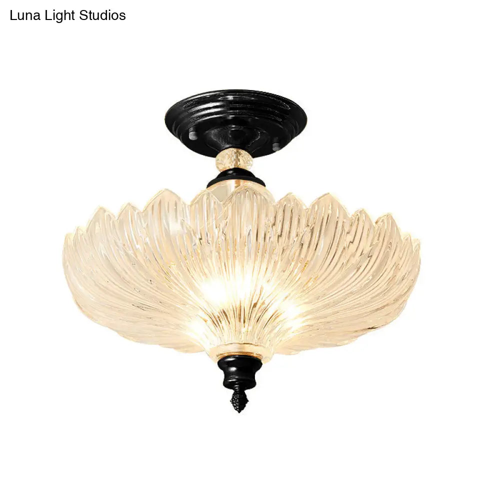 Semi-Flush Mount Ceiling Fixture with Scalloped Crystal Glass, 3-Light Traditional Design for Dining Room, Kitchen, Bedroom, Entryway