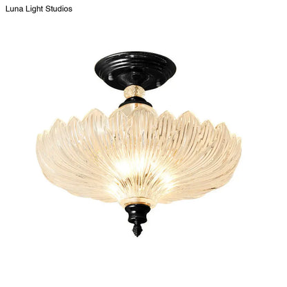 Semi-Flush Mount Ceiling Fixture with Scalloped Crystal Glass, 3-Light Traditional Design for Dining Room, Kitchen, Bedroom, Entryway