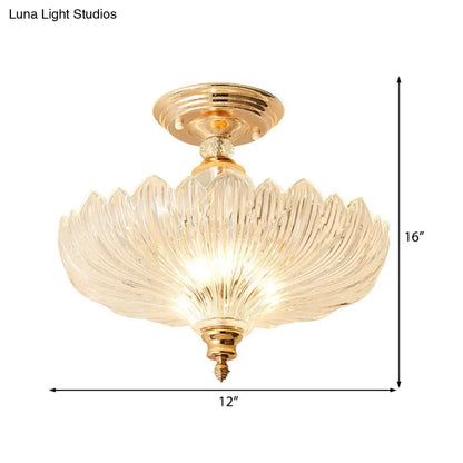 Semi-Flush Mount Ceiling Fixture with Scalloped Crystal Glass, 3-Light Traditional Design for Dining Room, Kitchen, Bedroom, Entryway