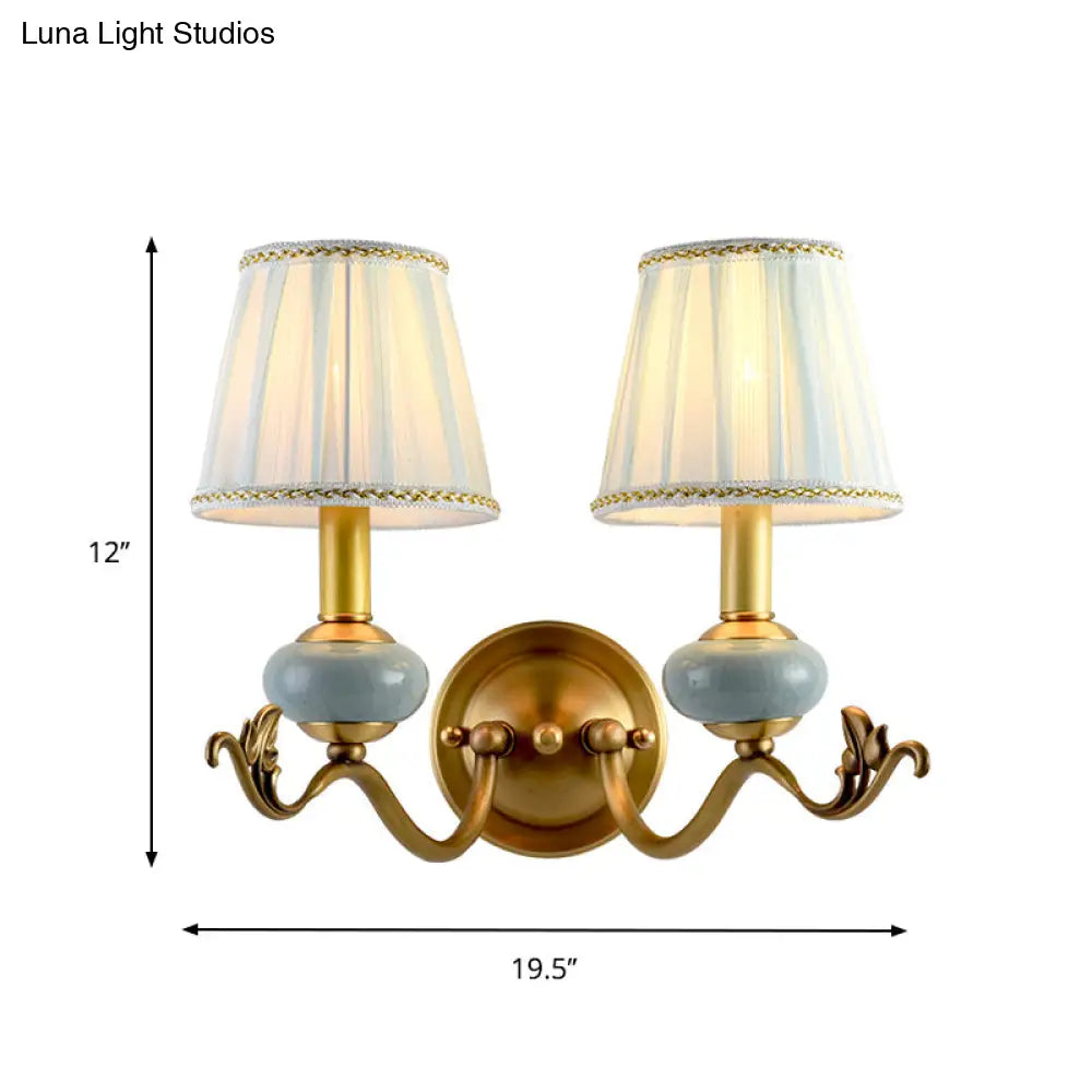 Curved Arm Sconce with Linen Shade – Classic Hardwired Fixture for Hallway, Bedroom & Living Room Lighting