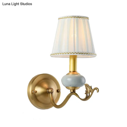 Curved Arm Sconce with Linen Shade – Classic Hardwired Fixture for Hallway, Bedroom & Living Room Lighting