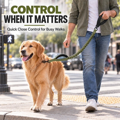 Ortekor Dual Handle Shock-Absorbing Bungee Dog Leash for City Walks, Jogging & Hiking - Softer Pulls, Quick Close Control