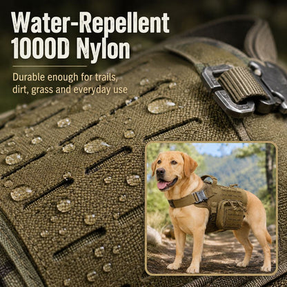 Ortekor TrailGuard K9 Tactical Dog Backpack Harness with Dual Side Pouches for Hiking, Camping & Outdoor Walks