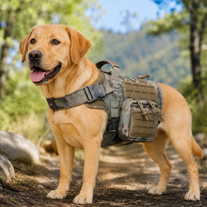 Ortekor TrailGuard K9 Tactical Dog Backpack Harness with Dual Side Pouches for Hiking, Camping & Outdoor Walks