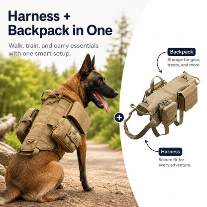 Ortekor TrailGuard K9 Tactical Dog Backpack Harness for Hiking, Training & Better Control on Outdoor Walks