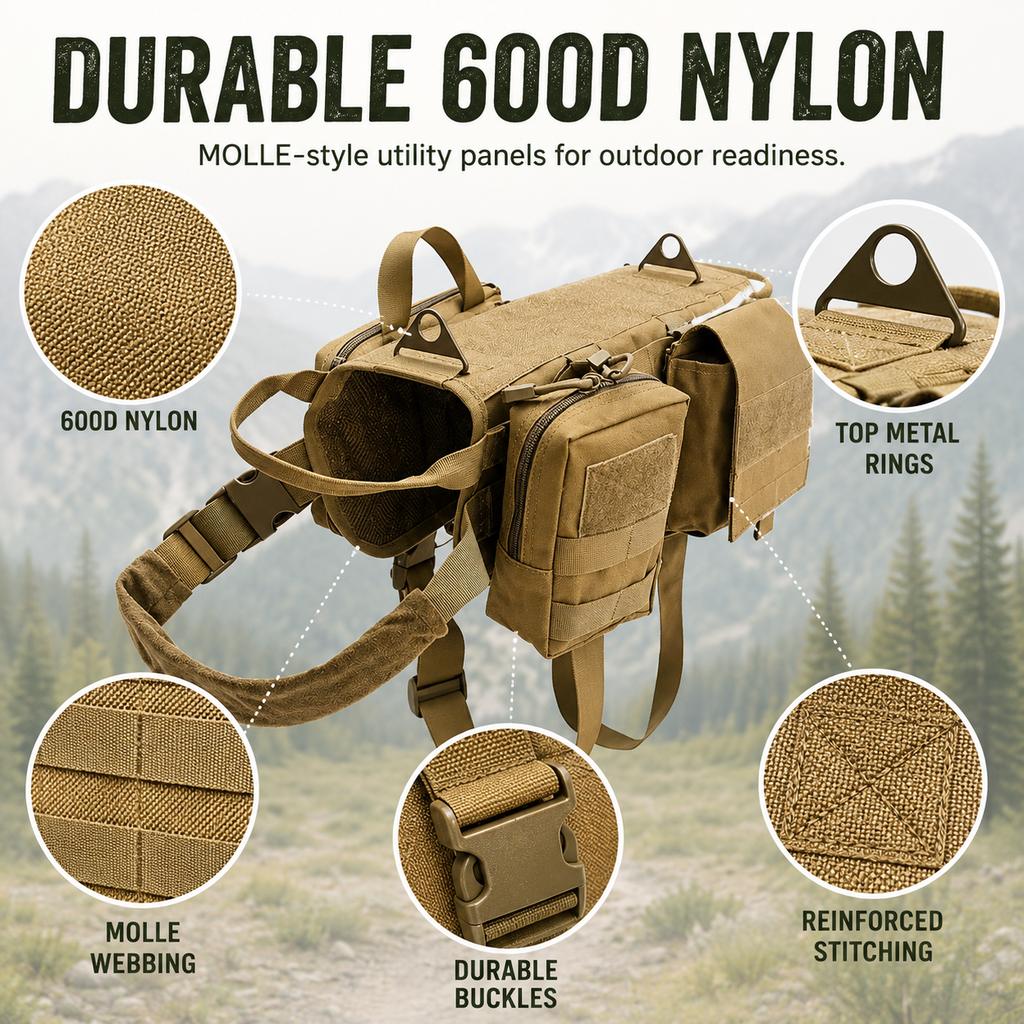 Ortekor TrailGuard K9 Tactical Dog Backpack Harness for Hiking, Training & Better Control on Outdoor Walks