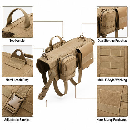 Ortekor TrailGuard K9 Tactical Dog Backpack Harness for Hiking, Training & Better Control on Outdoor Walks