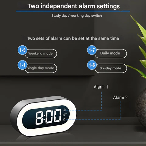 Alarm Clocks for Bedroom, Rechargeable Digital Alarm Clock with Night Light and Soothing Sounds for Nightstand