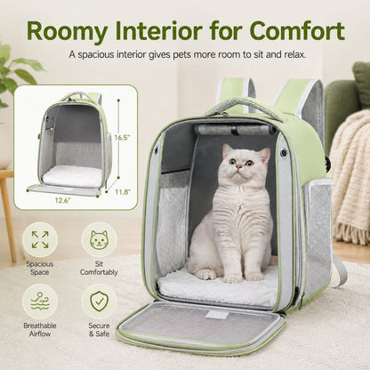 Ortekor Transparent Cat Backpack Carrier for Travel & Vet Visits - Breathable, Roomy Pet Backpack for More Comfortable Trips