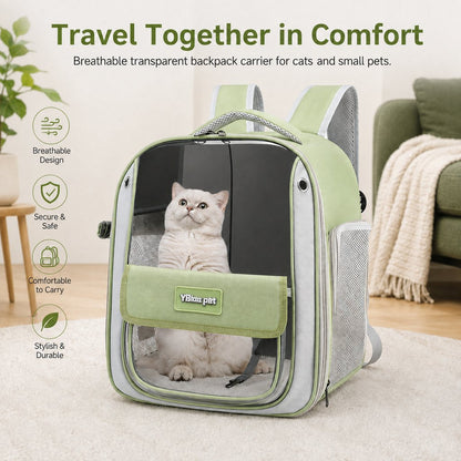 Ortekor Transparent Cat Backpack Carrier for Travel & Vet Visits - Breathable, Roomy Pet Backpack for More Comfortable Trips