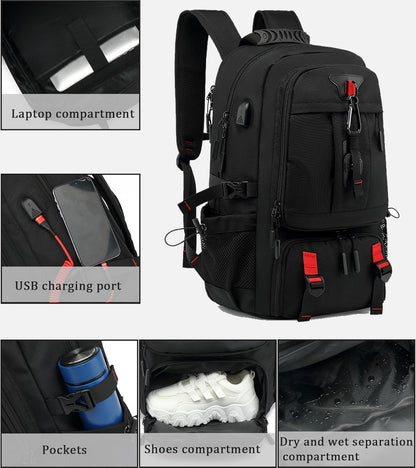 Large Capacity Travel Backpack with Laptop Sleeve fits 14-17 inch for Business Trips Weekend Getaways College Commute Hiking Camping Outdoor