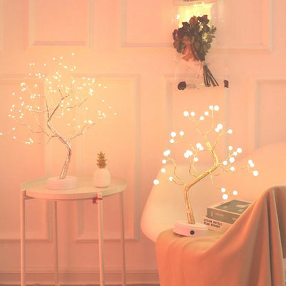 Cordless Tree Silhouette LED Accent Light for Nightstand Battery or USB Powered 19 inch Decorative Copper Lamp for Bedside Reading Home Offi