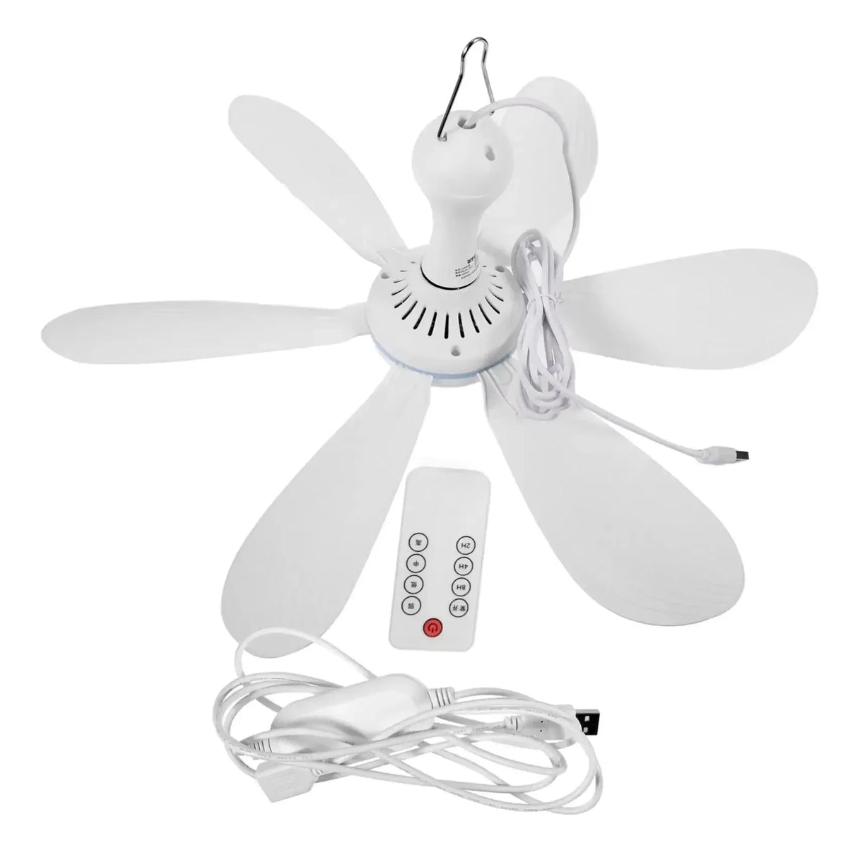 Portable Hanging Fan with Remote – 6-Blade Ceiling Fan and Timer for Camping, Tents, RVs
