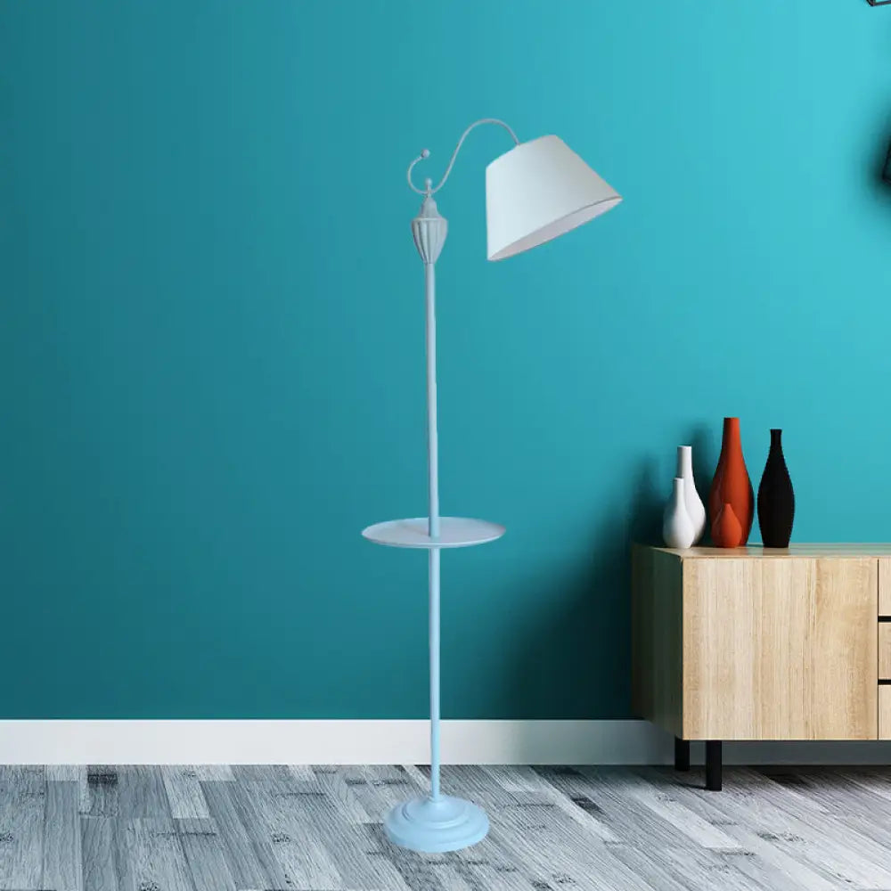 Tapered Drum Fabric Floor Lamp with Shelf in Pastel Colors for Kids Bedroom and Playroom | 63 Inch Tall Standing Light | US Standard E26