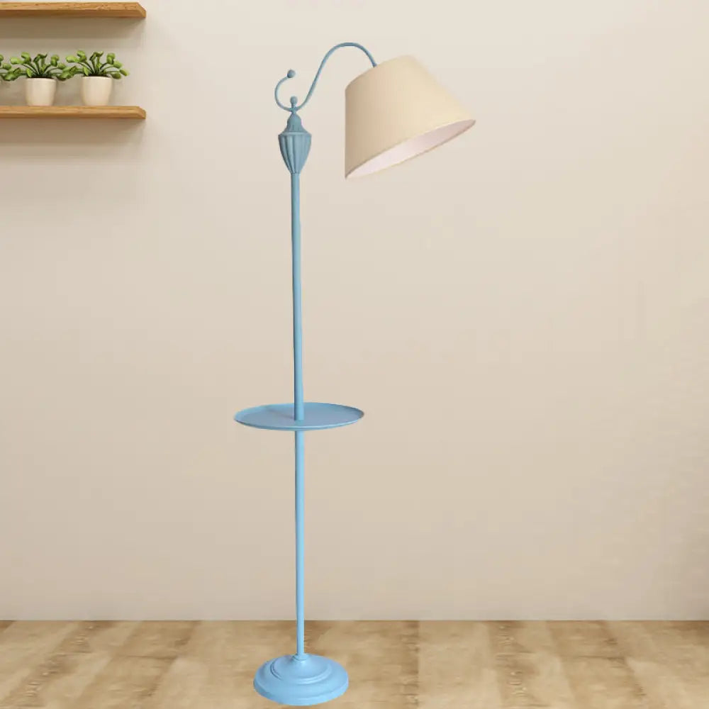 Tapered Drum Fabric Floor Lamp with Shelf in Pastel Colors for Kids Bedroom and Playroom | 63 Inch Tall Standing Light | US Standard E26