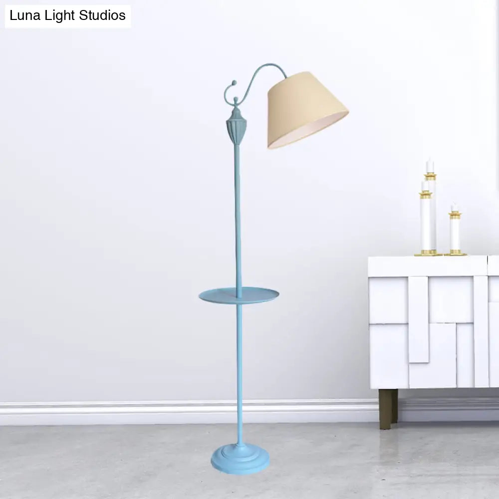 Tapered Drum Fabric Floor Lamp with Shelf in Pastel Colors for Kids Bedroom and Playroom | 63 Inch Tall Standing Light | US Standard E26