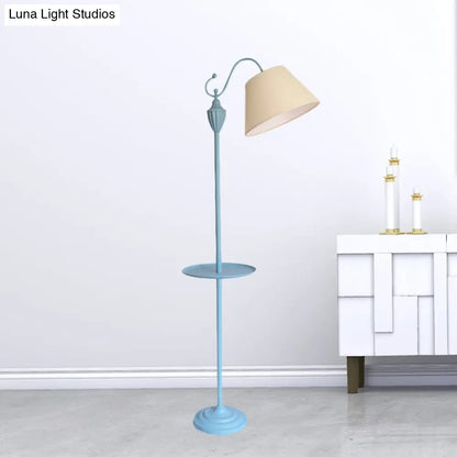 Tapered Drum Fabric Floor Lamp with Shelf in Pastel Colors for Kids Bedroom and Playroom | 63 Inch Tall Standing Light | US Standard E26