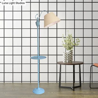 Tapered Drum Fabric Floor Lamp with Shelf in Pastel Colors for Kids Bedroom and Playroom | 63 Inch Tall Standing Light | US Standard E26