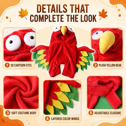 Ortekor Halloween Turkey Costume for Dogs & Cats - One-Piece Hooded Pet Outfit for Parties & Photos