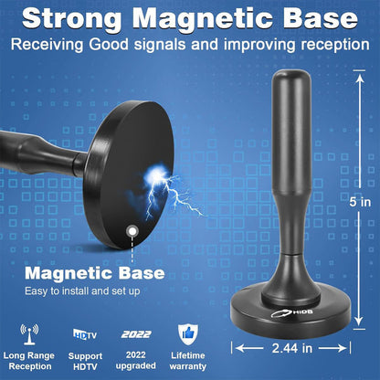 Indoor TV Antenna 4K UHD Digital Television Receiver VHF UHF Signal Booster Magnetic Mount 16 ft Cable Free Channels HDTV Broadcast