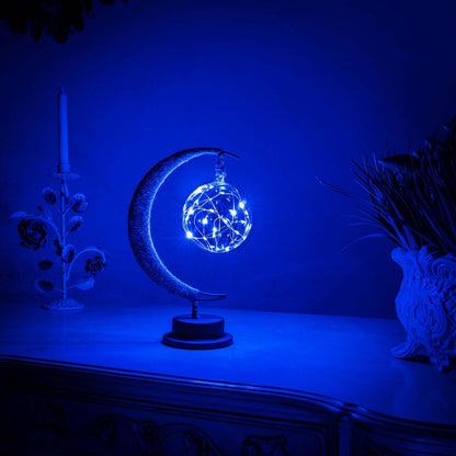 Lampe de table lune en verre avec lueur LED chaleureuse – Lampe d'appoint croissant à piles pour chambre, salon et table de chevet