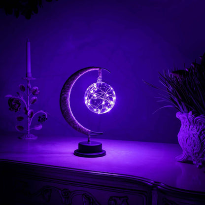 Lampe de table lune en verre avec lueur LED chaleureuse – Lampe d'appoint croissant à piles pour chambre, salon et table de chevet