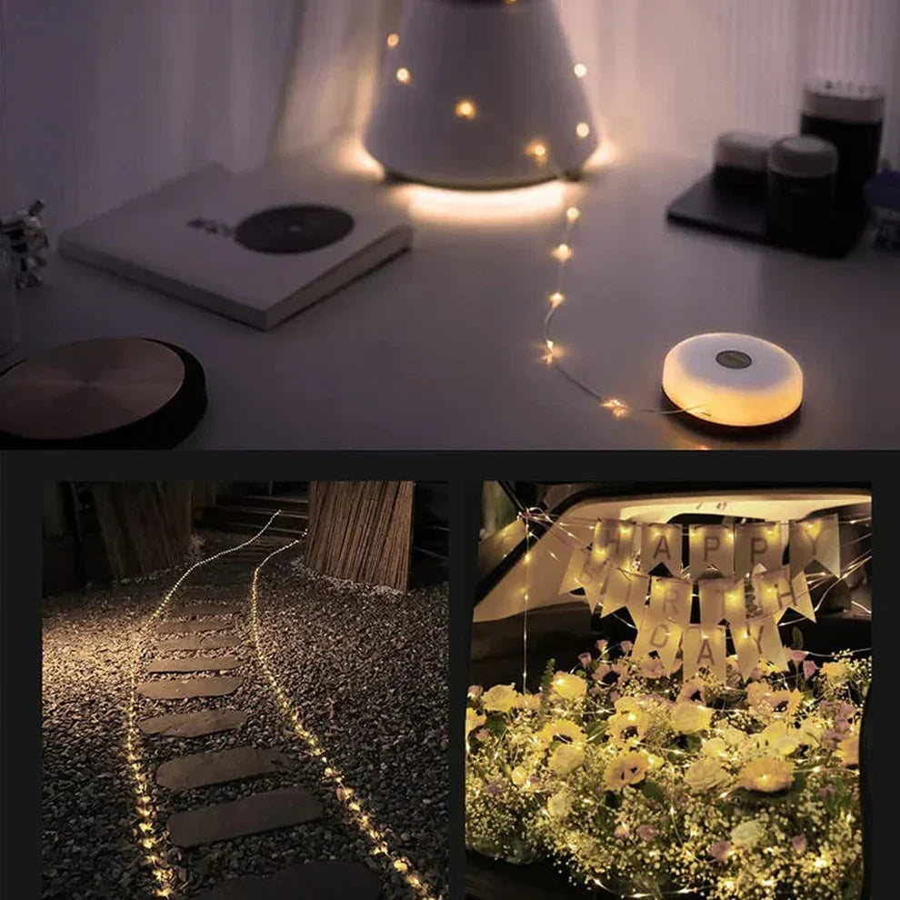 33 ft Rechargeable LED String Lights with 100 Bulbs – 8 Modes, Waterproof for Outdoor, Camping, Patio & Garden Decor