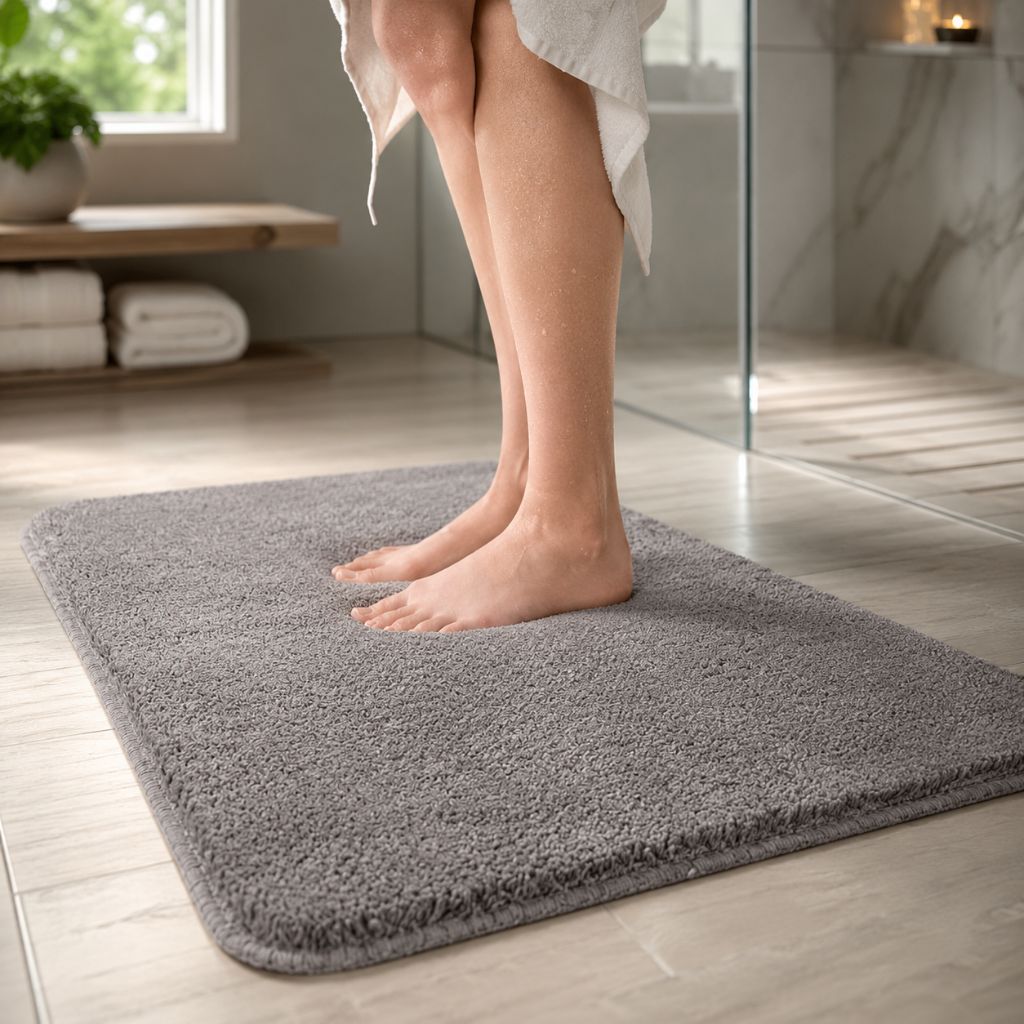 Plush Microfiber Bathroom Mat Non-Slip Fast-Dry Water Absorbent Rug for Shower Tub Kids Pets 8 Colors 5 Sizes Machine Washable