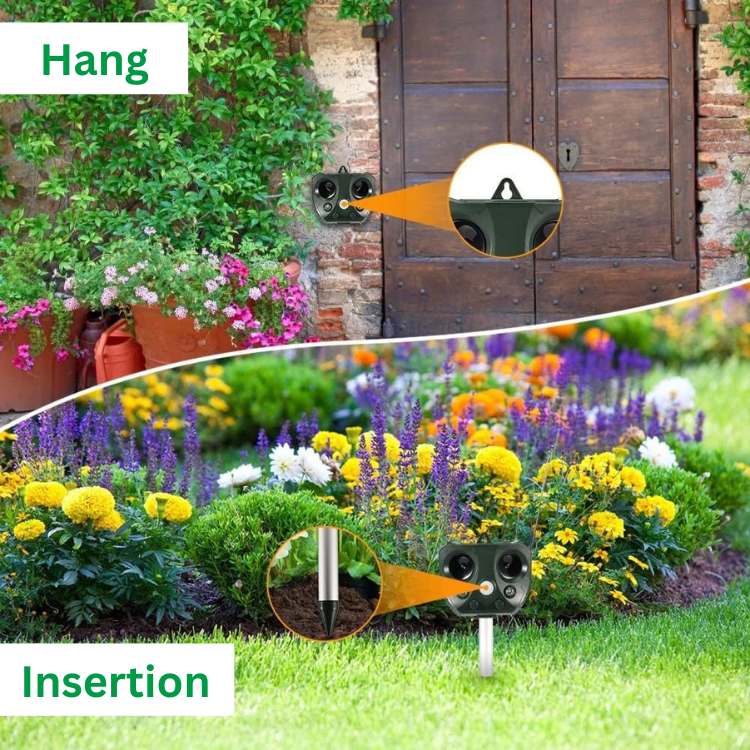 Solar Animal Repeller Ultrasonic Outdoor Deterrent 30 ft Range 110° Coverage Waterproof Garden Lawn Yard Pest Control Device for Birds Small