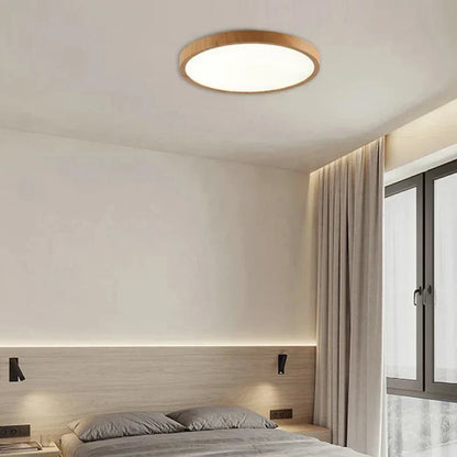 Round Wood-Look LED Ceiling Light – 1 in Slim Profile – 3 Color Temps – Contemporary Flush Mount for Living Room, Bedroom & Dining Room
