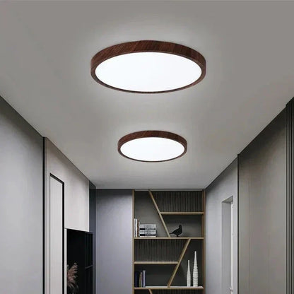 Round Wood-Look LED Ceiling Light – 1 in Slim Profile – 3 Color Temps – Contemporary Flush Mount for Living Room, Bedroom & Dining Room