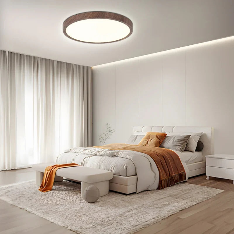 Round Wood-Grain LED Flush Mount Ceiling Light – Low-Profile Modern Fixture with 3-Way Dimming for Living Room, Bedroom & Hallway