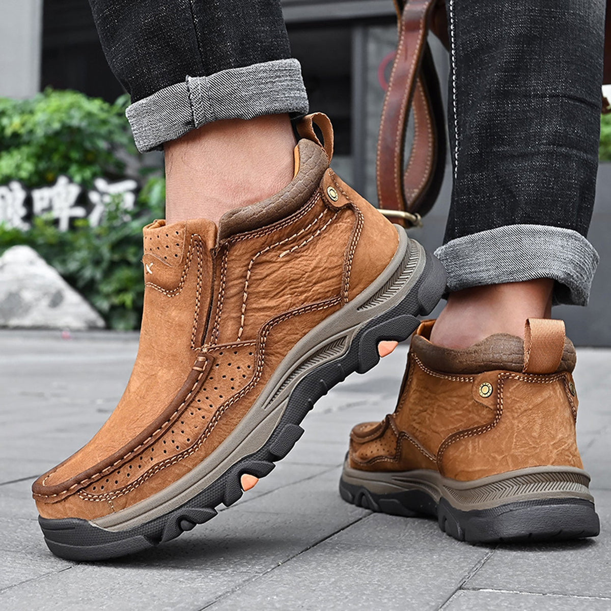 Leather High-Top Ankle Boot Orthopedic Arch Support Walking Sneakers for Men & Women | Posture Correcting Slip-On Athletic Footwear