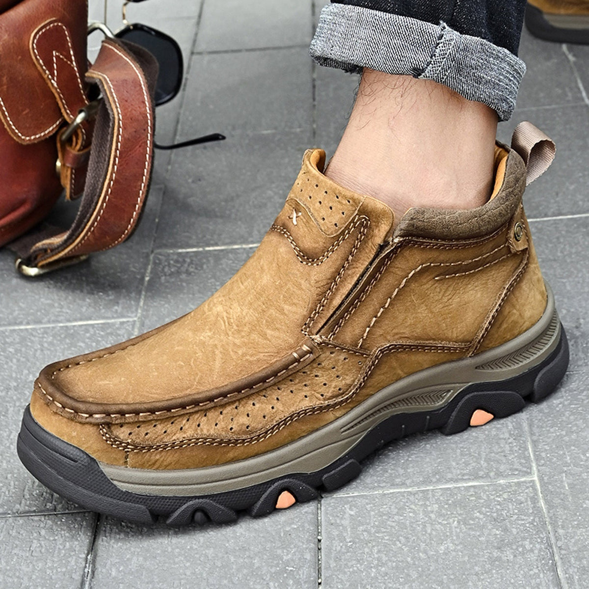 Leather High-Top Ankle Boot Orthopedic Arch Support Walking Sneakers for Men & Women | Posture Correcting Slip-On Athletic Footwear