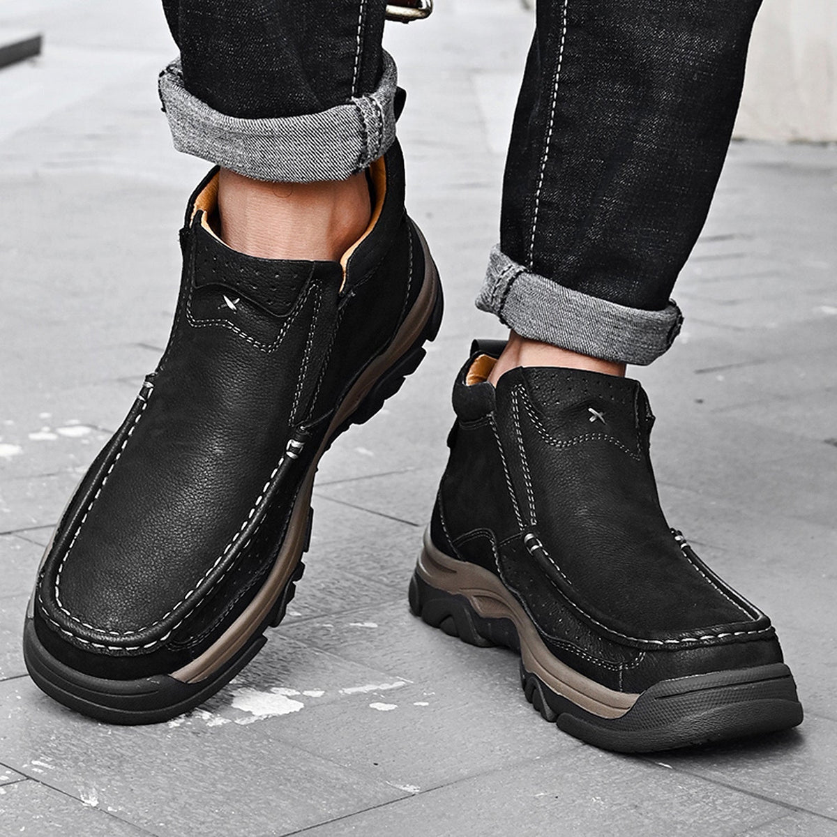 Leather High-Top Ankle Boot Orthopedic Arch Support Walking Sneakers for Men & Women | Posture Correcting Slip-On Athletic Footwear