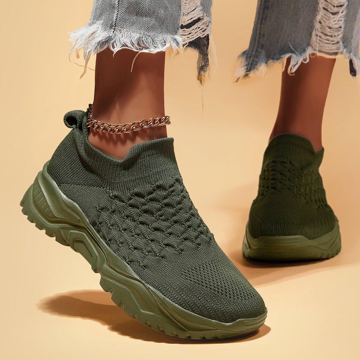 Slip-On Walking Shoes with Cushioned Insole & Arch Support in Olive Green for Men & Women