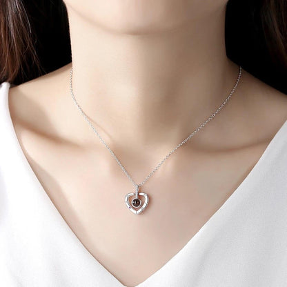 Projection Heart Pendant Necklace Sterling Silver Gemstone Jewelry for Women Anniversary Romantic Keepsake Gift Two-Way Wear Elegant