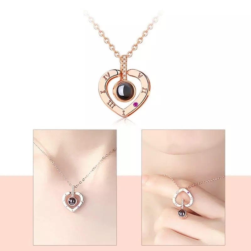 Projection Heart Pendant Necklace Sterling Silver Gemstone Jewelry for Women Anniversary Romantic Keepsake Gift Two-Way Wear Elegant
