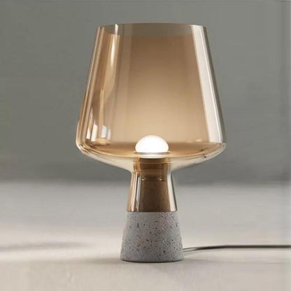 Glass Goblet Table Lamp with Cement Base – Warm Ambient Lighting for Bedroom, Living Room & Nightstand | Modern Tinted Globe Accent Light