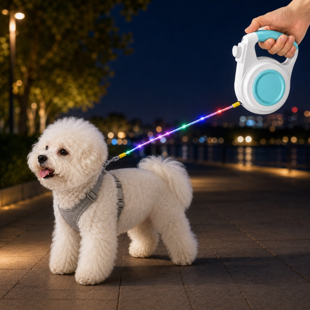 Ortekor Rechargeable Light-Up Retractable Dog Leash for Night Walks - Helps Small Dogs Stay Visible & Easy to Control