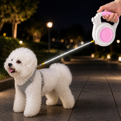 Ortekor Rechargeable Light-Up Retractable Dog Leash for Night Walks - Helps Small Dogs Stay Visible & Easy to Control
