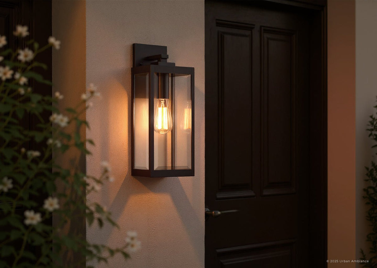 Outdoor Sconce Fixture Waterproof Steel Frame Clear Glass Panels 17 in Height Entryway Porch Patio Farmhouse Exterior Lighting Black Modern