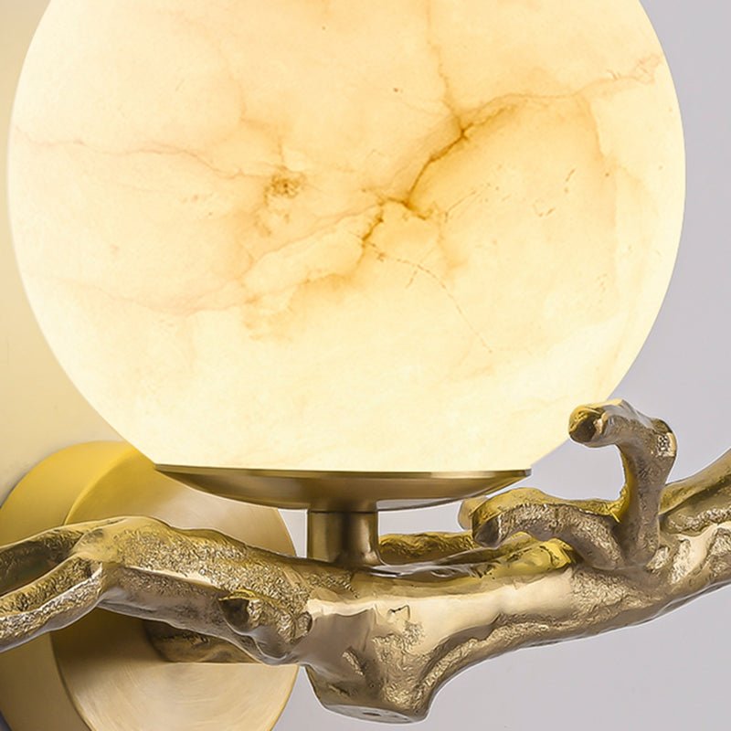 Marble & Brass Wall Sconce LED Light Fixture for Bedroom, Living Room, Hallway – Modern Minimalist Indoor Lighting