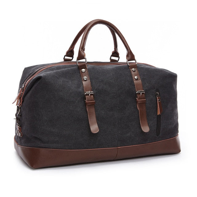 Canvas & Leather Weekend Duffel Travel Bag with Shoulder Strap for Overnight Trips, Gym & Carry-On