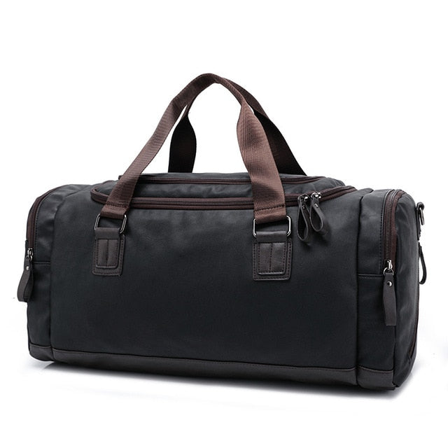 Faux Leather Weekend Duffel Bag with Shoulder Strap for Travel & Gym