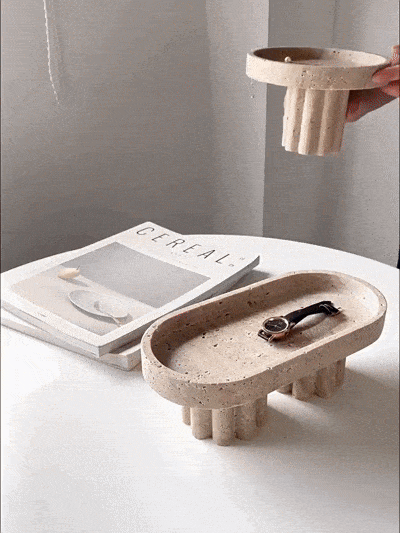 Pietra Decorative Tray for Coffee Table - Natural Travertine, Elegant Design